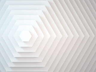 White hexagonal installation, front view. 3d