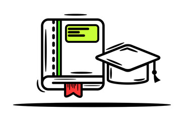 An icon of a book and a graduation cap.