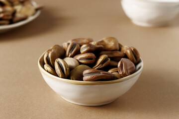 Dried fava beans (Vicia faba) close-up. Vegan protein food.