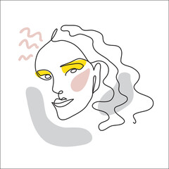 Face line art, one continuous line drawing portrait. Surreal face, vector illustration. Modern lineart pattern of woman for decor