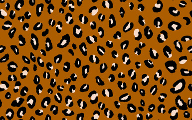 Abstract modern leopard seamless pattern. Animals trendy background. Brown and black decorative vector stock illustration for print, card, postcard, fabric, textile. Modern ornament of stylized skin.