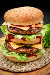 A classic style double cheeseburger with two beef patties