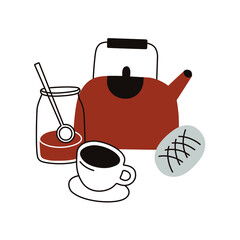 Set of garden furniture vector sketch illustrations. Rural still life