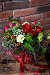 Bright and gorgeous flower floral bouquet of lovely red flowers for Valentines day. Close up photo