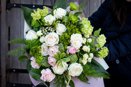 Bright and gorgeous flower floral bouquet of lovely red flowers for Valentines day. Close up photo