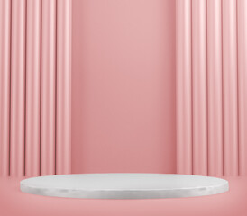 3D render white podium on pink background. Abstract background. Scene to show cosmetic products. Showcase, display case.