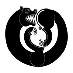 vector monochrome icon with ancient Scythian art. Symbol with animal motifs for your project