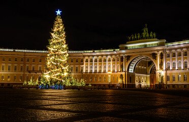 Obraz premium Palace Square St. Petersburg. New Year Christmas tree