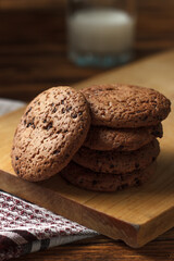 chocolate chip cookies on wooden table
