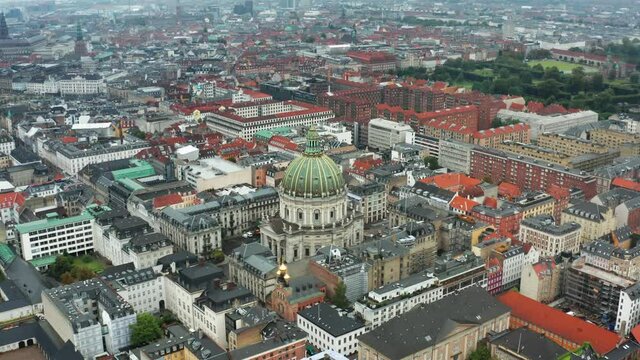 Flight over beautiful Frederik's Church in Copenhagen