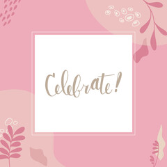 Celebrate announcement with nature inspired pink elements. For social media posts or cards.