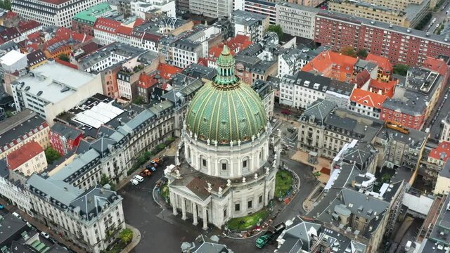 Flight over beautiful Frederik's Church in Copenhagen