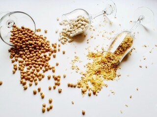 inverted glasses containing legumes