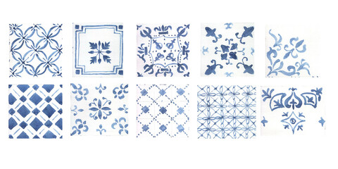 
Bouquet of flowers majolica tiles pansies violets. Pradnik 8 march spring congratulations postcard. Hand drawn watercolor illustration. Print textile vintage retro.