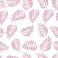 Floral seamless with hand drawn color leaves. Cute spring background. Tropic pink branches. Modern floral compositions. Fashion vector stock illustration for wallpaper, posters, card, fabric, textile