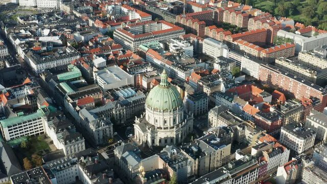 Flight over beautiful Frederik's Church in Copenhagen