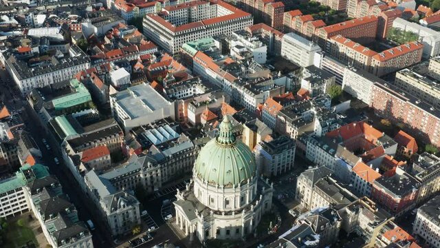 Flight over beautiful Frederik's Church in Copenhagen