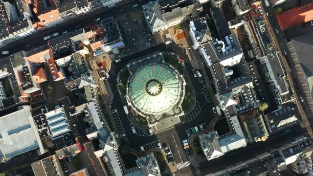 Flight over beautiful Frederik's Church in Copenhagen