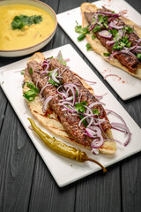 Georgian cuisine - lulia kebab, with grilled onions, traditional Georgian cuisine