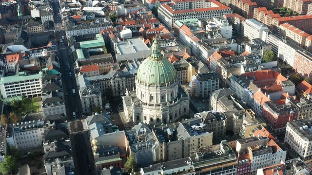 Flight over beautiful Frederik's Church in Copenhagen