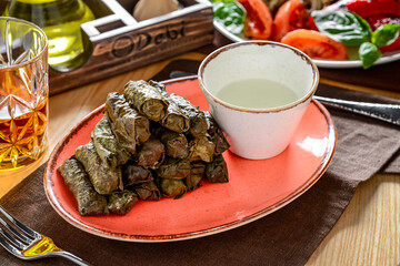 beautiful dolma of grape leaves for dinner