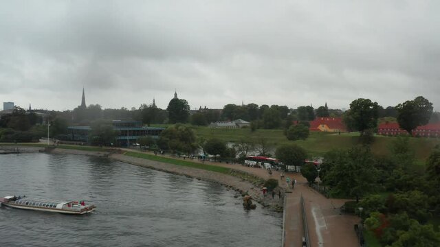 Flight over the famous Little Mermaid sculpture in Copenhagen