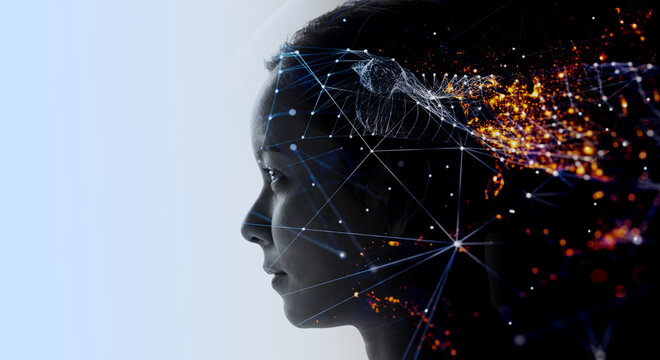 Double exposure of business woman with The World of Futuristic internet communication concept.Elements of this image furnished by NASA.