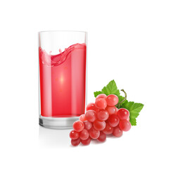 Red grapes bunch and glass of red wine. Fresh table grape realistic Vector illustration