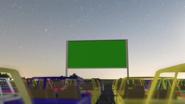 3d render animated Open air, outdoor or drive-in cinema theater