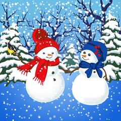 Two lovers snowman