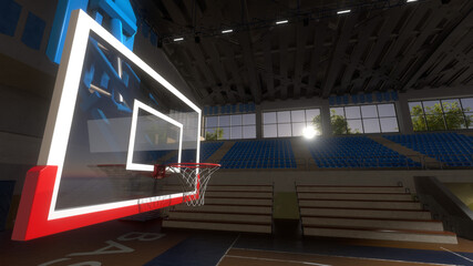 Empty Basketball court. Sport arena. 3d render background