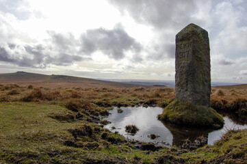 Original granite Dartmoor boundary marker, installed by Plymouth Corporation Water Works