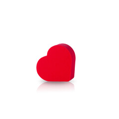 red heart isolated with reflection on white background. Love or valentines minimal concept.