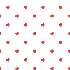 Seamless pattern. Valentines Day background. red lollipop candy hearts on white background. Flat lay
