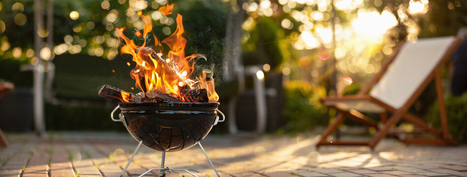 Barbecue Grill With Fire On Open Air