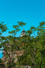 Church of the Resurrection of Christ in Foros, Crimea. Stunning view of the temple on a sheer cliff above the sea