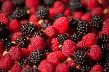 Chef cook preparing tart in his kitchen. Delicious raspberry  tart (tartlet) with whipped cream. Breakfast Buffet Concept, Breakfast Timeю. Various brunch on the table
