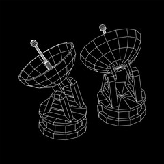 Radar. Directional radio antenna with satellite dish. Astronomy radio telescope . Wireframe low poly mesh vector illustration