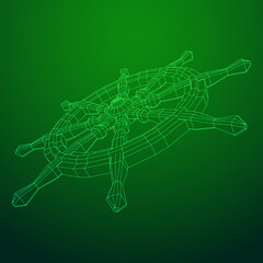 Ship steering wheel. Marine rudder. Wireframe low poly mesh vector illustration.