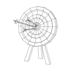 Archery target. Arrows hit round target goal concept. Wireframe low poly mesh vector illustration