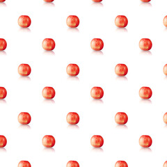  sunlight summer pattern made with red and yellow apples on white background. Minimal summer concept. 