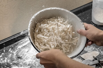 Cooking noodles at home. Handmade cooking noodles.