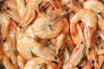 Boiled shrimp close-up. Seafood delicacy.