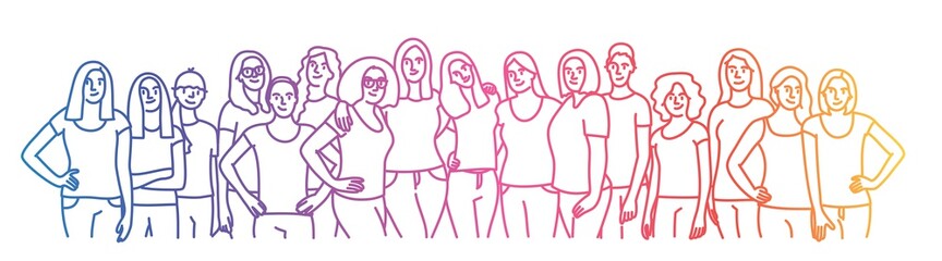 Obraz na płótnie Canvas Group of happy woman. Colored line. Vector illustration.