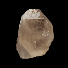 Natural crude smoky quartz crystal on black background 
