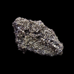 Natural crude pyrite stone on black background 