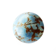 Natural turquoise sphere closeup on white background