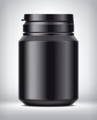 Matt Colored Plastic Bottle with rubber cap on background. 