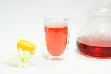 Photos of red tea with lemon
