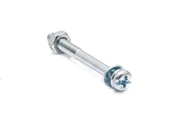Bolt with nut and washer on a white background